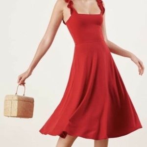 Reformation Eda Ruffle Strap flared Jersey Dress